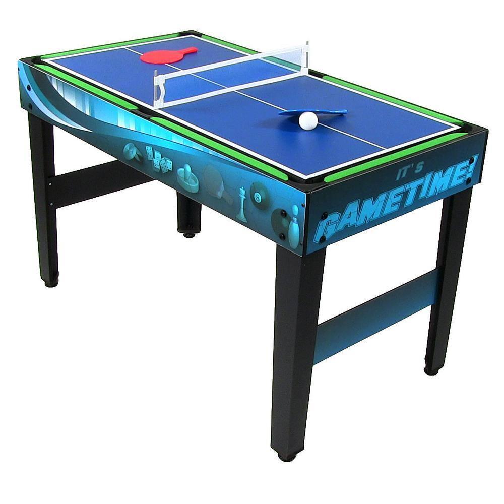 Sunnydaze Multi-Game Table with Billiards, Hockey, Foosball, Ping Pong, Shuffleboard, Chess, Cards, Checkers, Bowling, and Backgammon - Game Time Blue