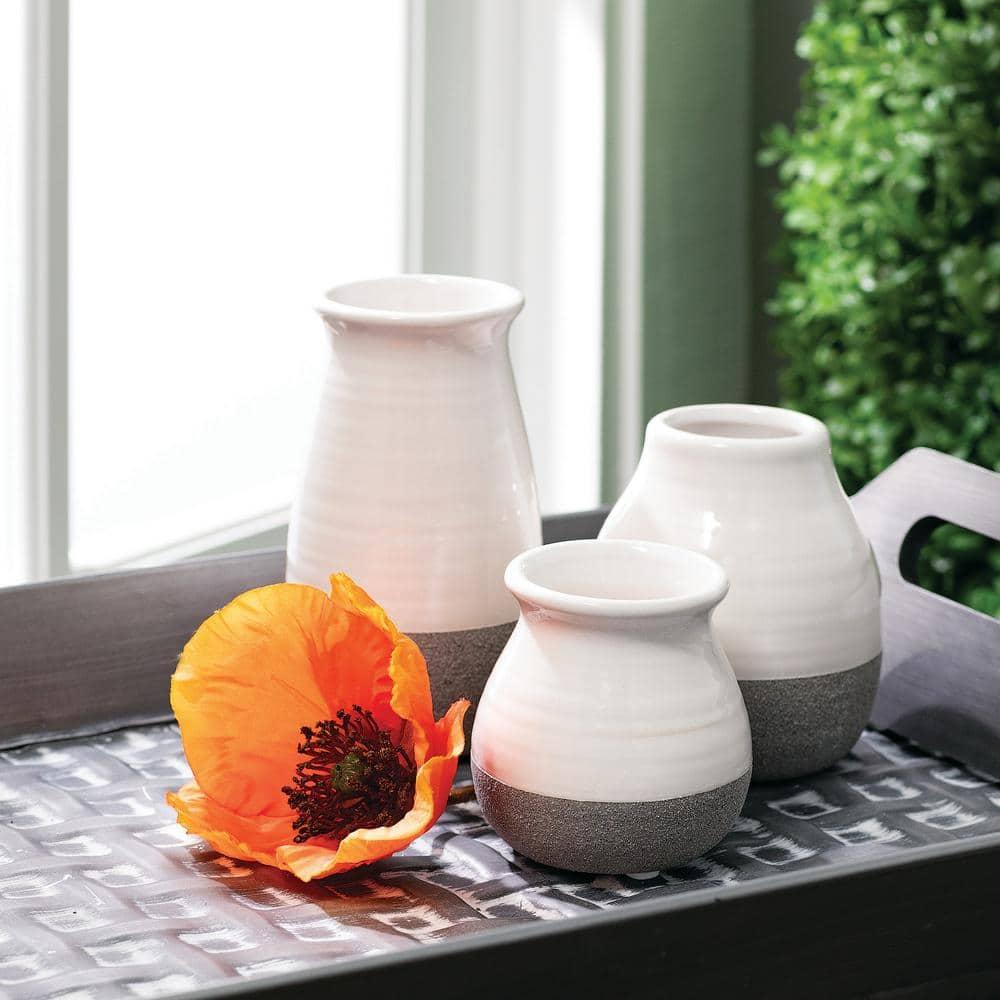 Sullivans Set of 3 Petite Ceramic Vases 3"H, 4.5"H & 5.5"H Gray and White