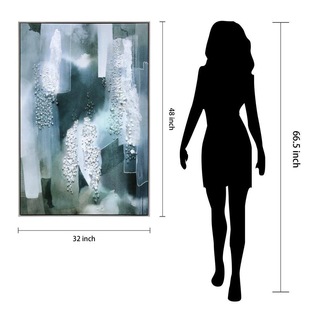 "Silver Mist I" Crystallus Epoxy Coated Wrapped Framed Glossy Canvas Wall Art with Heavy Acrylic Crystal Shards Embellishments