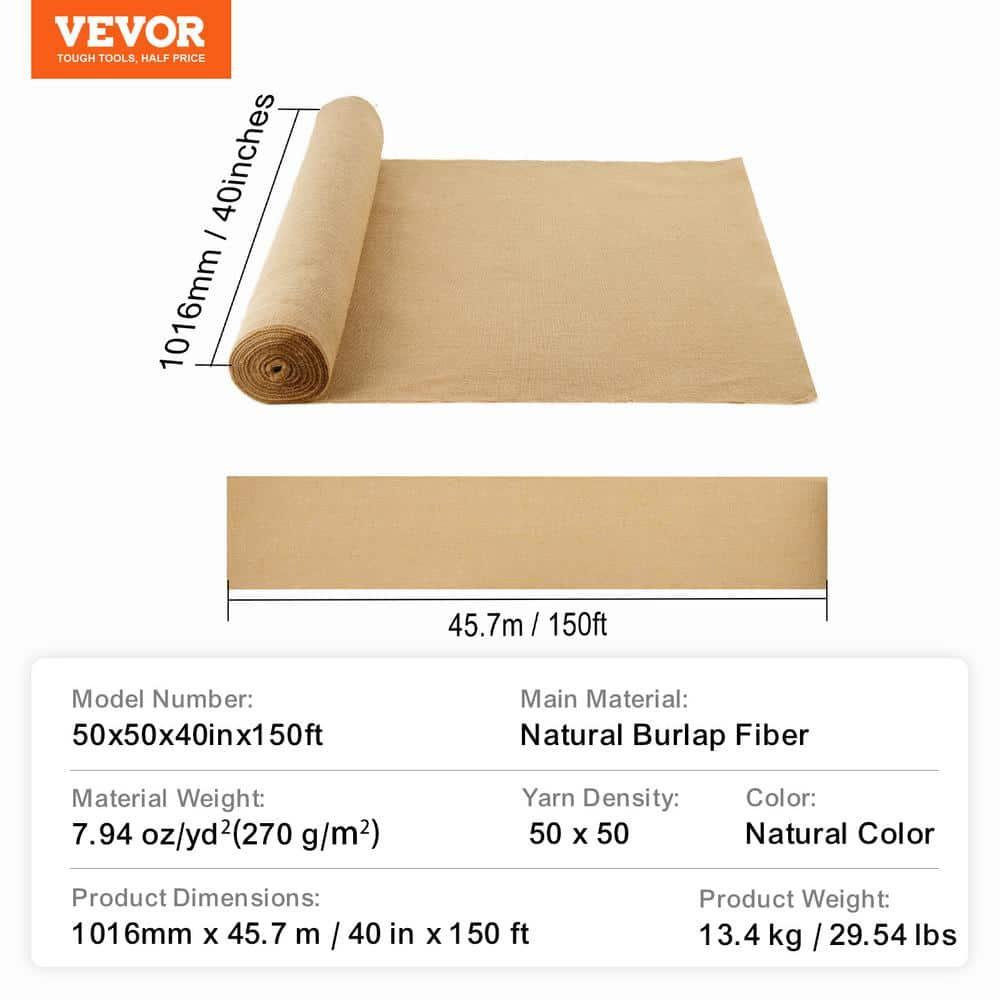 VEVOR Burlap Fabric Roll, 40” x 150 ft High Density Natural Jute Fiber Material for Outdoor Plant Care, Tree Wrap Roll, Decor, DIY Crafts, Wedding, Garden Weed Barrier, Plants & Trees Winter Covering