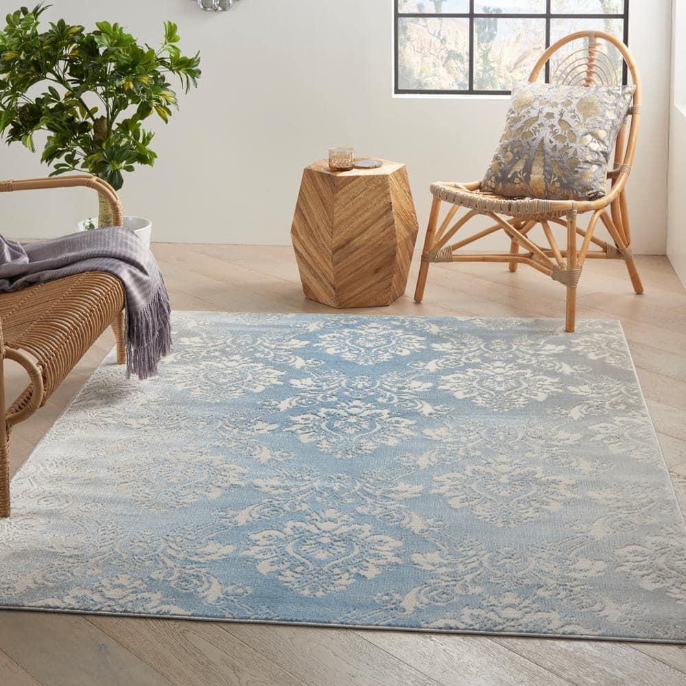 Nourison Elation ETN03 Indoor only Area Rug - Ivory Blue 5'3" x 7'3"