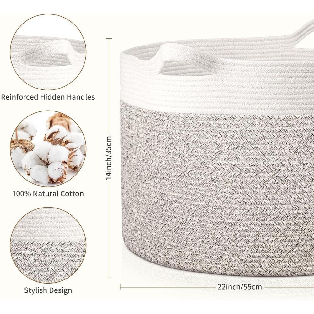 AivaToba Cotton Rope Basket, 22” x 14” Blanket Basket for Living Room, Woven Baby Laundry Baskets with Handles for Toys, Storage, XXXLarge Basket for Organizing