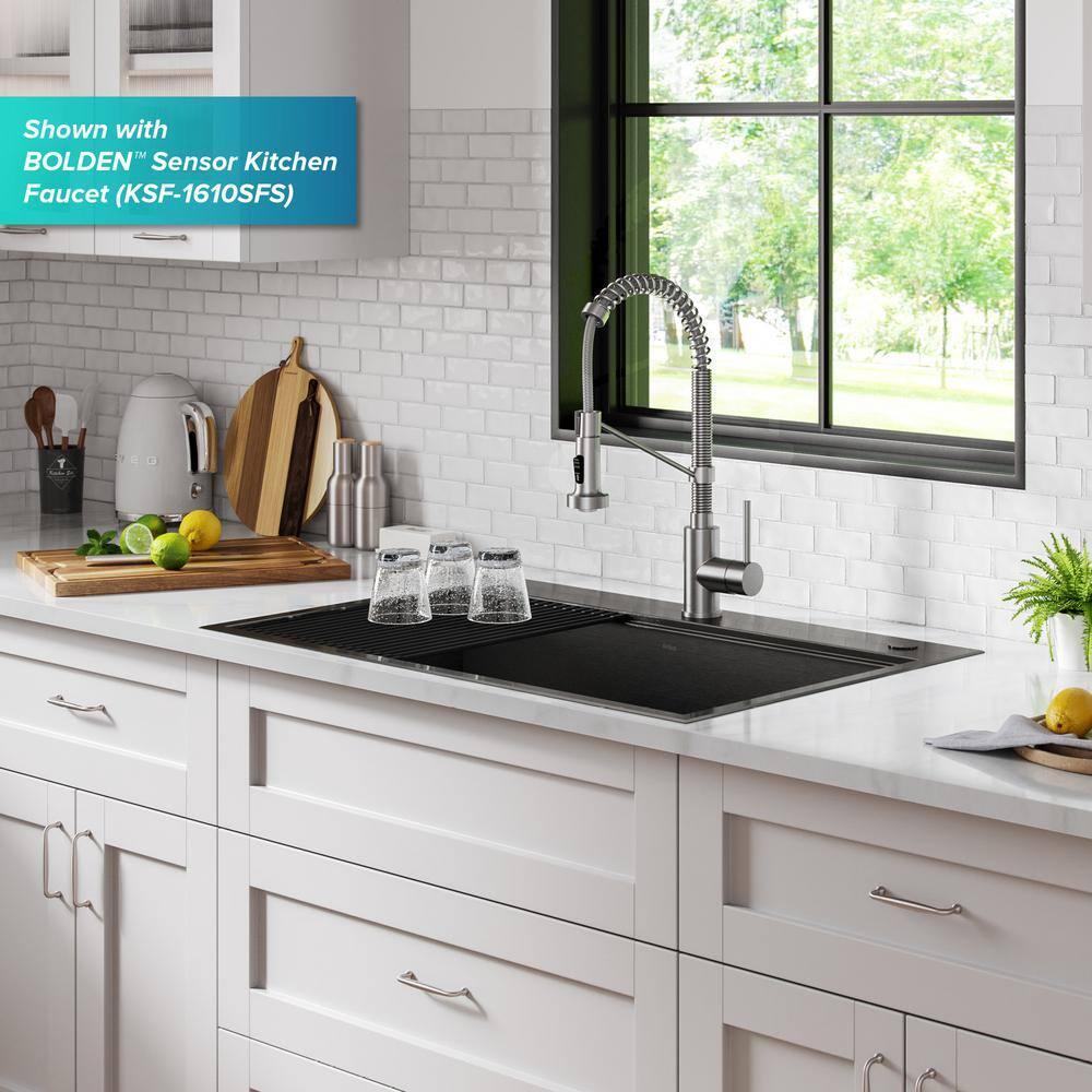 KRAUS Kore™ Workstation 33" L Top Mount Drop-In 16 Gauge Black Stainless Steel Single Bowl Kitchen Sink
