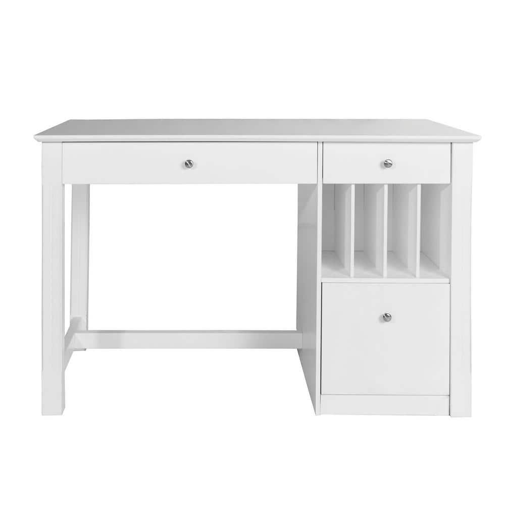 Walker Edison Modern Wood Computer Desk with Keyboard Tray and Drawers, White