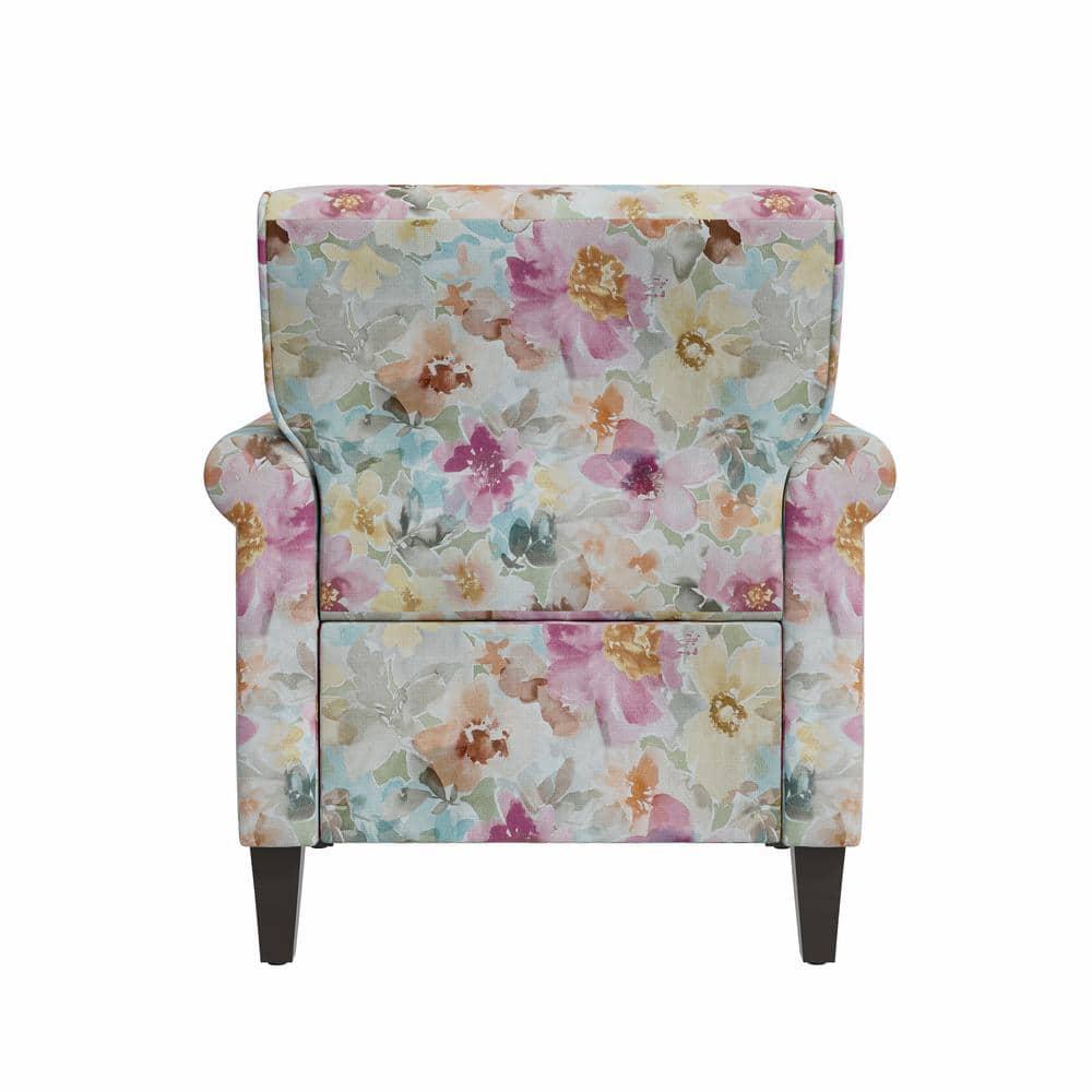 Handy Living Janet Traditional Rolled Arm Accent Chair with Pewter Nailheads Floral Pattern Pink