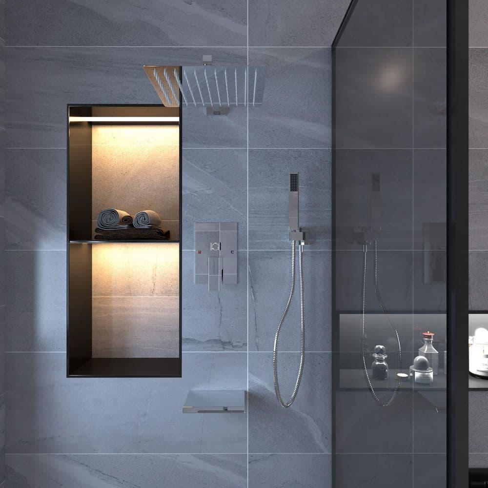 3-Spray Patterns With 2.5 GPM 12 in. Showerhead Wall Mounted Dual Shower Heads with Valve