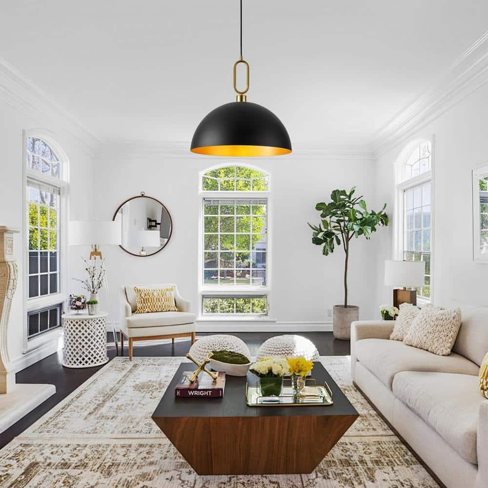 Large Pendant Light Black and Gold Dome Pendant Light Fixtures 17.71” Industrial Hanging Lamp Modern Farmhouse Dome Chandelier Pendant Lighting for Kitchen Island Hallway Dining Room Entryway Foyer