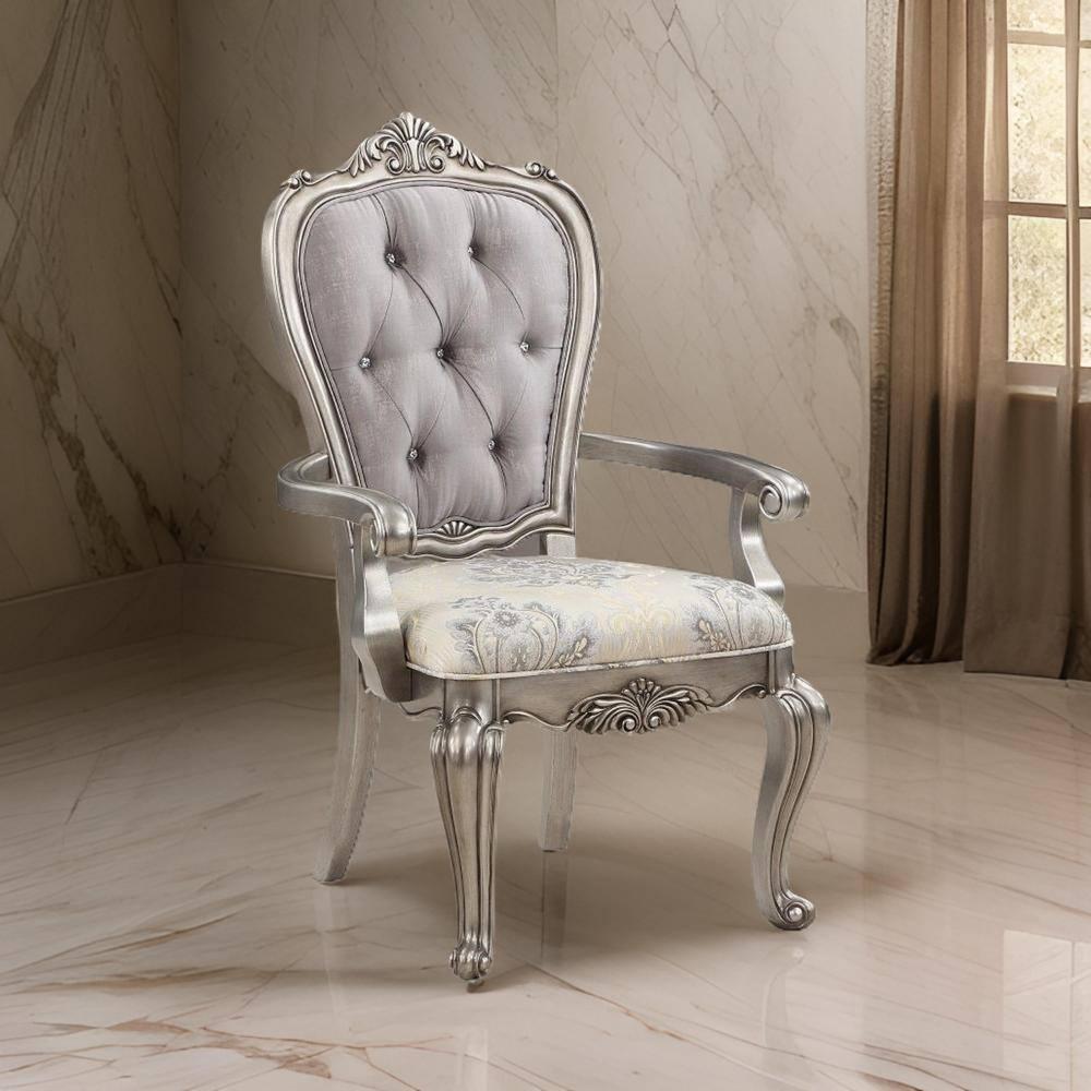 27 in. Aria Side Dining Chair, Velvet, Antique Platinum Tone - Set of 2
