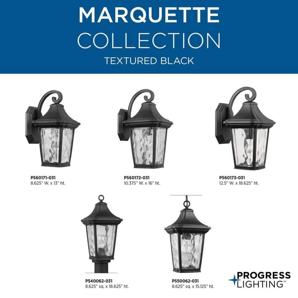 Progress Lighting Marquette 1-Light Outdoor Wall Lantern in Black with Water Glass Shade