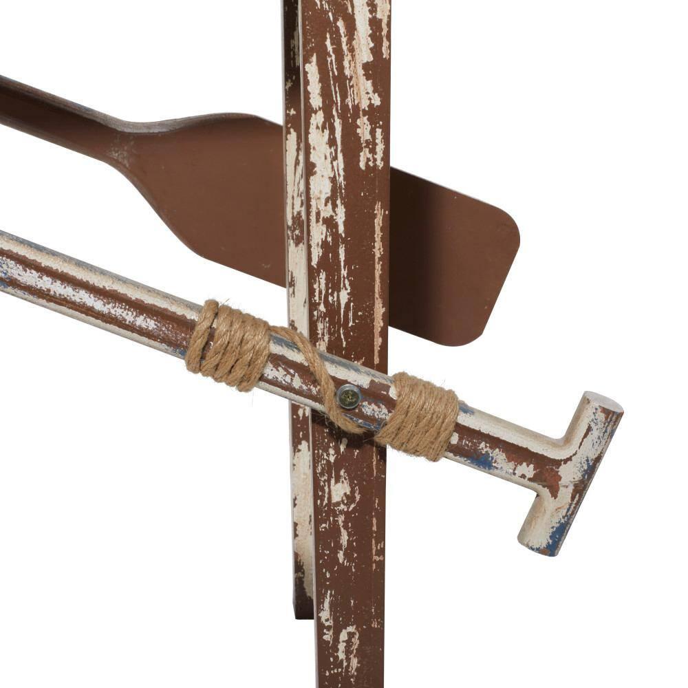 DecMode 49" x 33" White Wood Distressed Tray Top Boat Accent Table with Oar Detailed Legs, 1-Piece