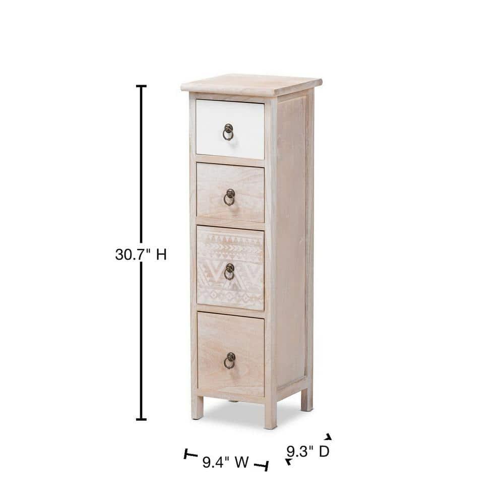 Baxton Studio Seanna Wood 4 Drawer Storage Unit Light Brown: Farmhouse Style Accent Cabinet, No Assembly Required