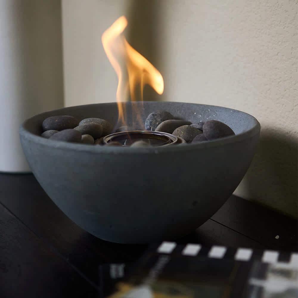 TerraFlame Basin Table Top Fire Bowl Gel Fuel - Stone Cast - Pewter