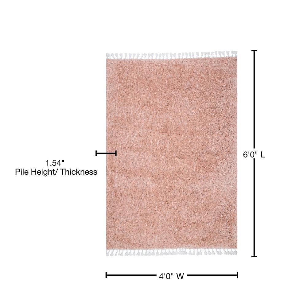 Nuloom Neva Solid 4x6 Shag Indoor Area Rug for Living Room Bedroom Dining Room Nursery, Blush/Ivory