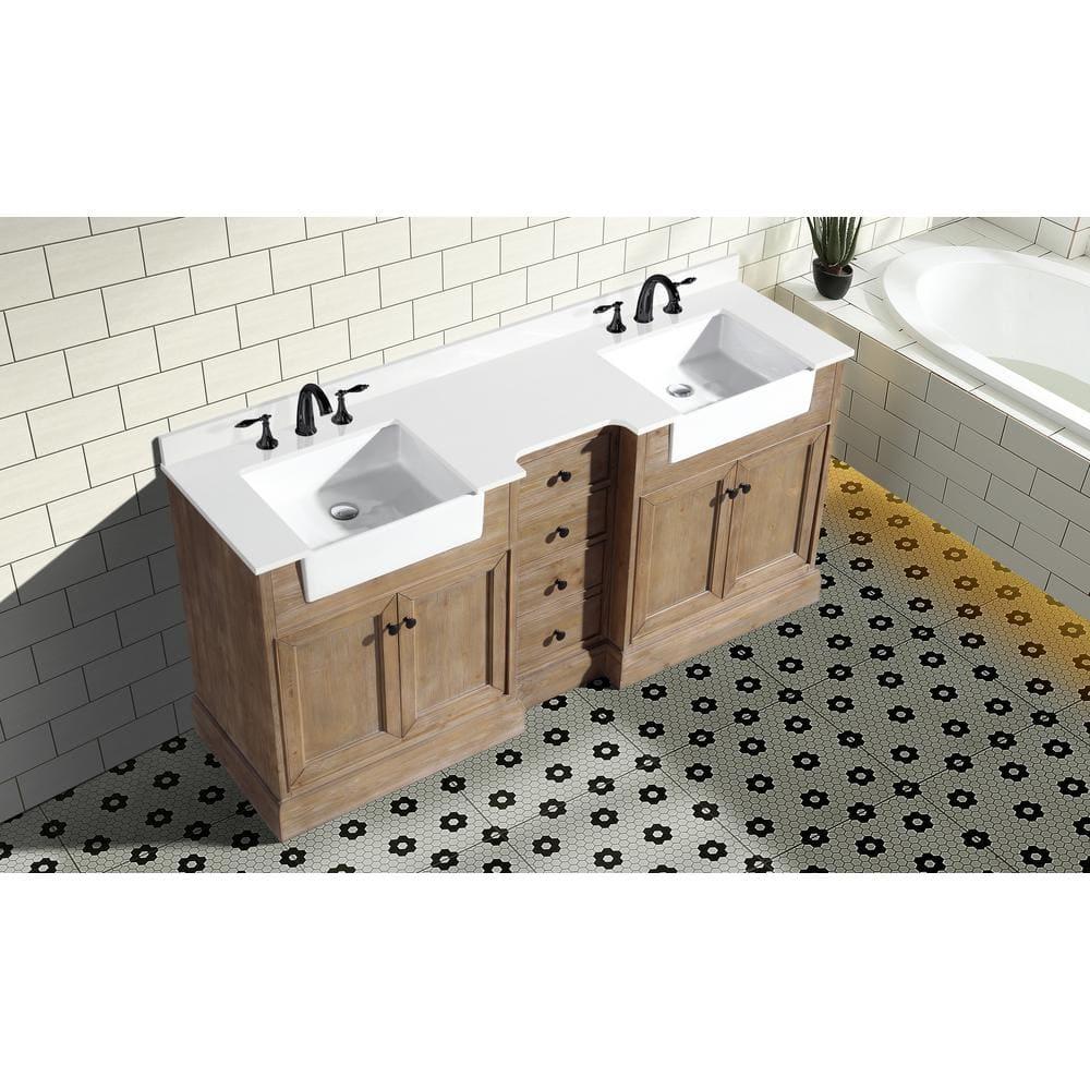 Kelly 72" Bathroom Vanity Weathered Fir - White Engineered Countertop