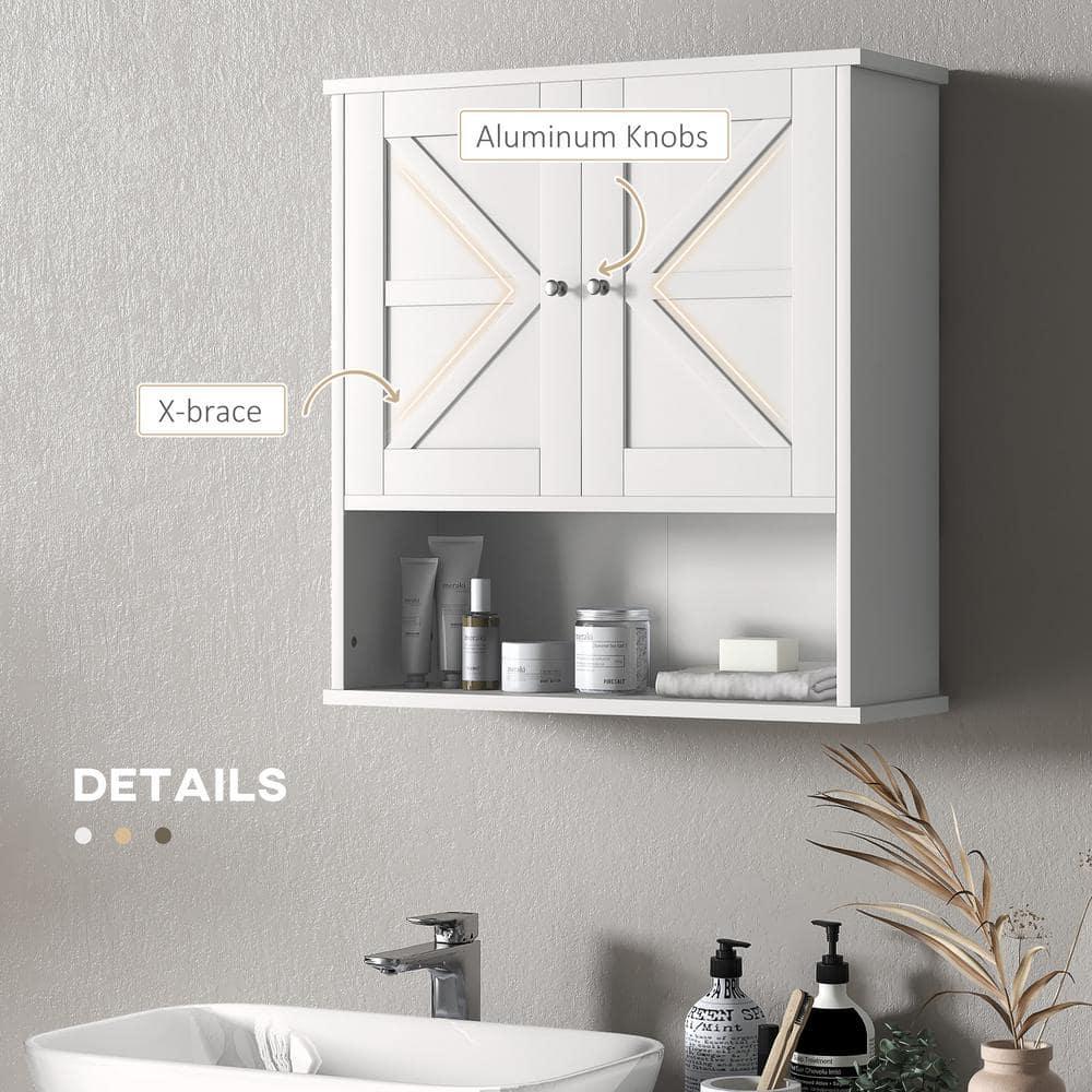 kleankin Bathroom Wall Cabinet, Farmhouse Medicine Cabinet with Open Shelf & Adjustable Shelf, Storage Cupboard for Laundry Room, White