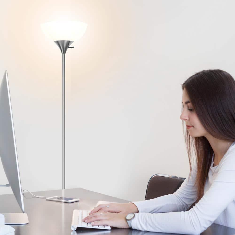 Sky Dome 72 in. Industrial 3-Way Dimming LED Floor Lamp with Plastic Bowl Shade