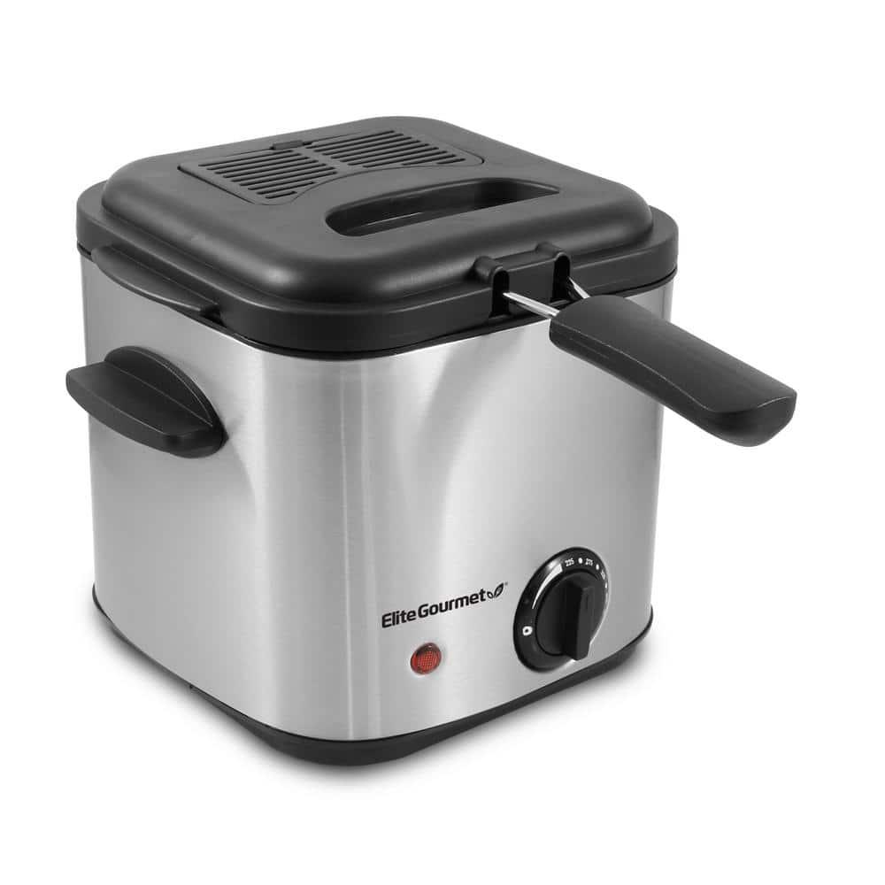 Elite Gourmet 1.5 qt 800W Electric Deep Fryer, Stainless Steel