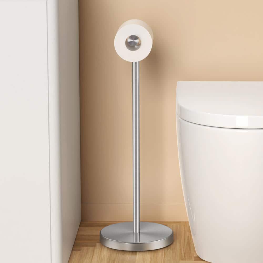 Brushed Steel Freestanding Toilet Paper Holder with Heavy Base