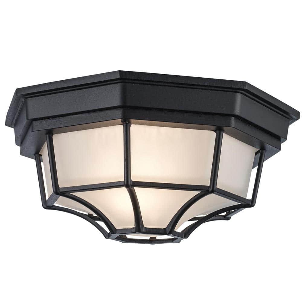 Trans Globe Lighting 40582 Wagon Wheel 1 Light Outdoor Flush Mount Ceiling Fixture - Black