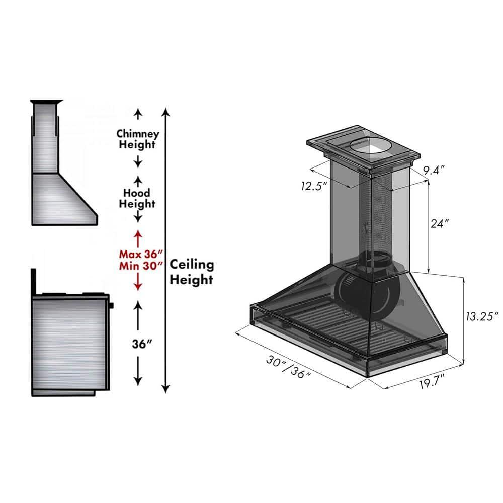 ZLINE 36 in. Convertible Vent Wooden Wall Mount Range Hood in Walnut