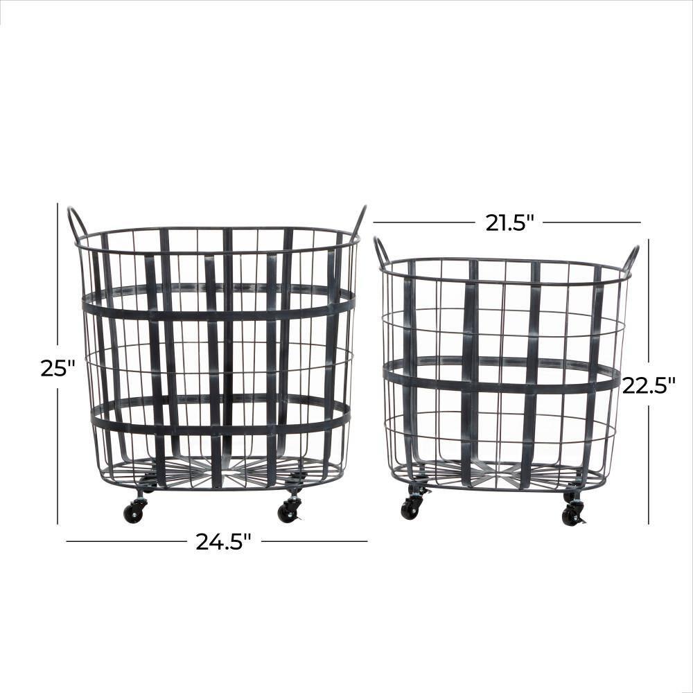 DecMode 25", 22"H Black Metal Wire Grid Storage Basket with Wheels and Handles, 2-Pieces