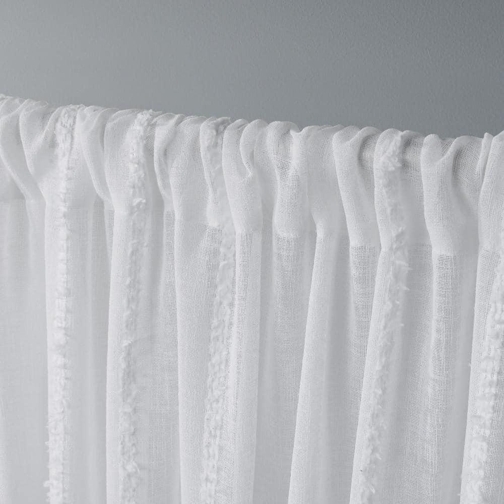 Set of 2 96"x54" Santos Embellished Stripe Sheer Rod Pocket Window Curtain Panel White - Exclusive Home: Mid-Century Modern, 96 Inch