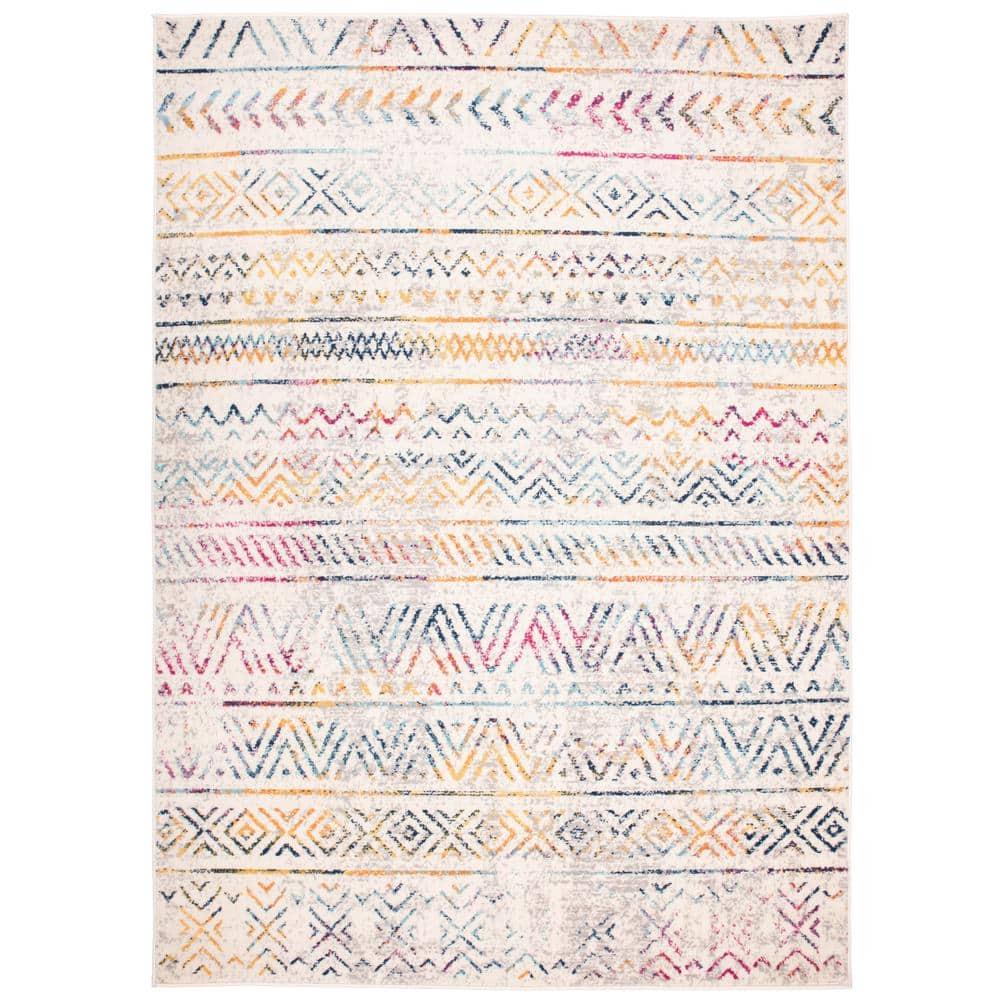 World Rug Gallery Geometric Distressed Bohemian Multicolored 5'x7' Area Rug