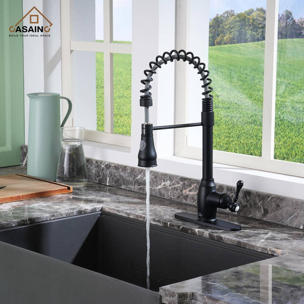 CASAINC 1.8 GPM Single-Handle Spring Pull-Down Kitchen Faucet Single Hole Faucet