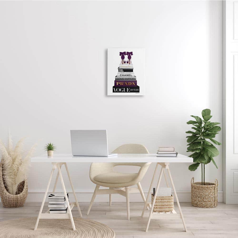 Stupell Industries " Fashion Designer Shoes Bookstack Purple Gold Watercolor "