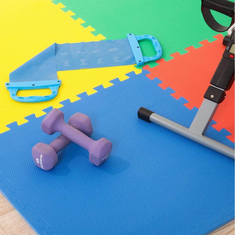 EVA Foam Mat Tiles 12-Pack - 48 SQ FT Interlocking Padding for Playroom or Gym Flooring - Workout Mat or Baby Playmat by Stalwart (Multicolor)