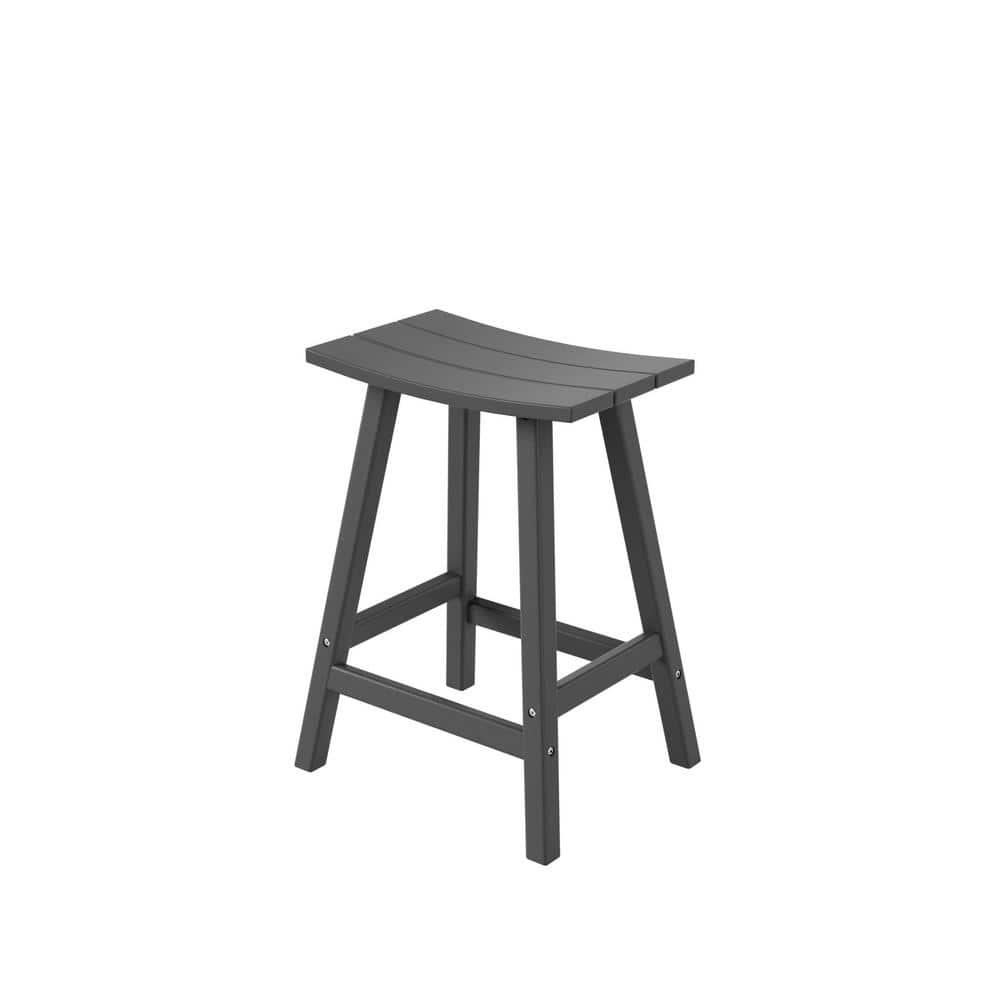 Polytrends Laguna Hdpe All Weather Outdoor Patio 24" Saddle Seat Counter Stool (Set Of 2) Gray