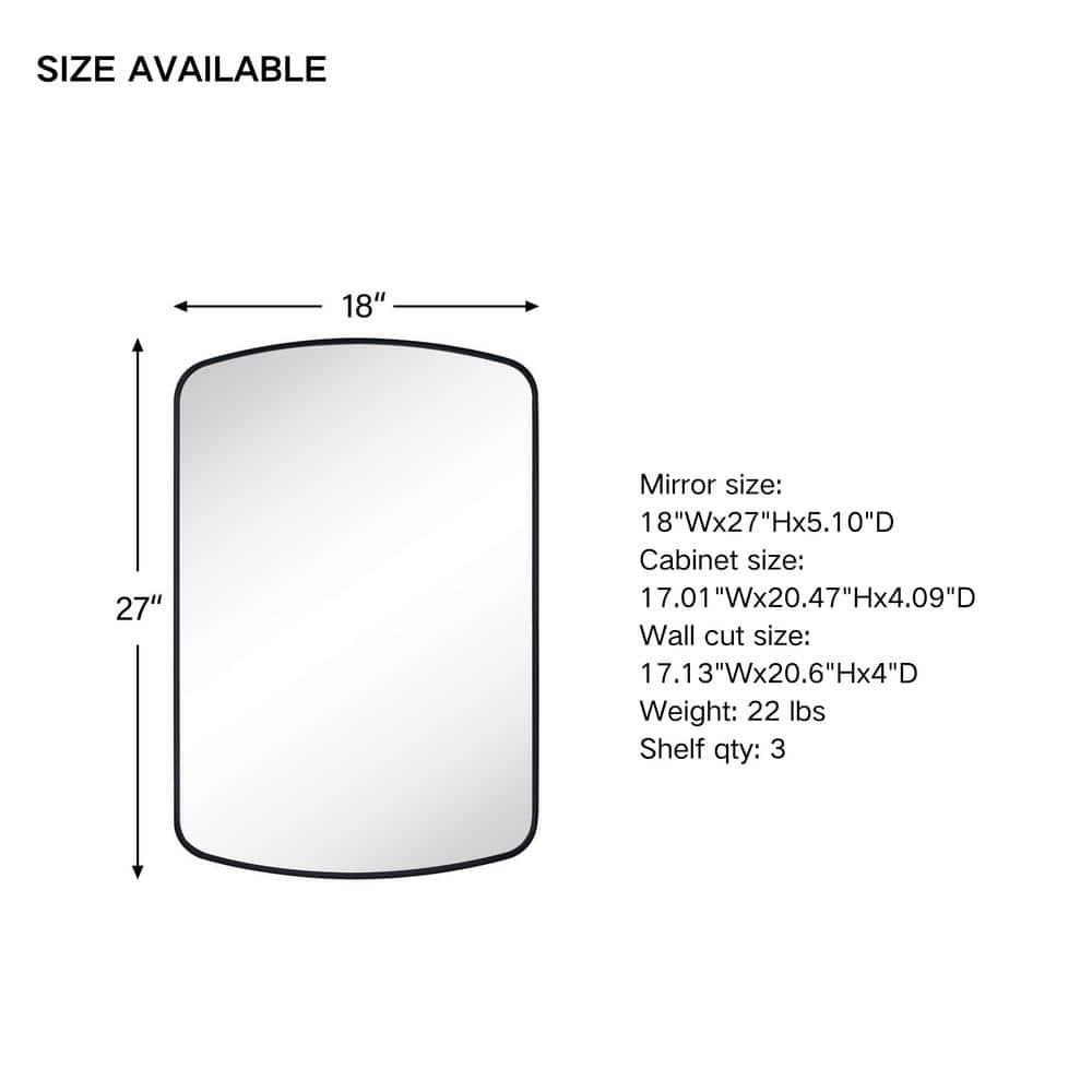 TEHOME 18 in. W x 27 in. H Arched Recessed and Surface Mount Metal Framed Bathroom Medicine Cabinet with Mirror in Brushed Gold