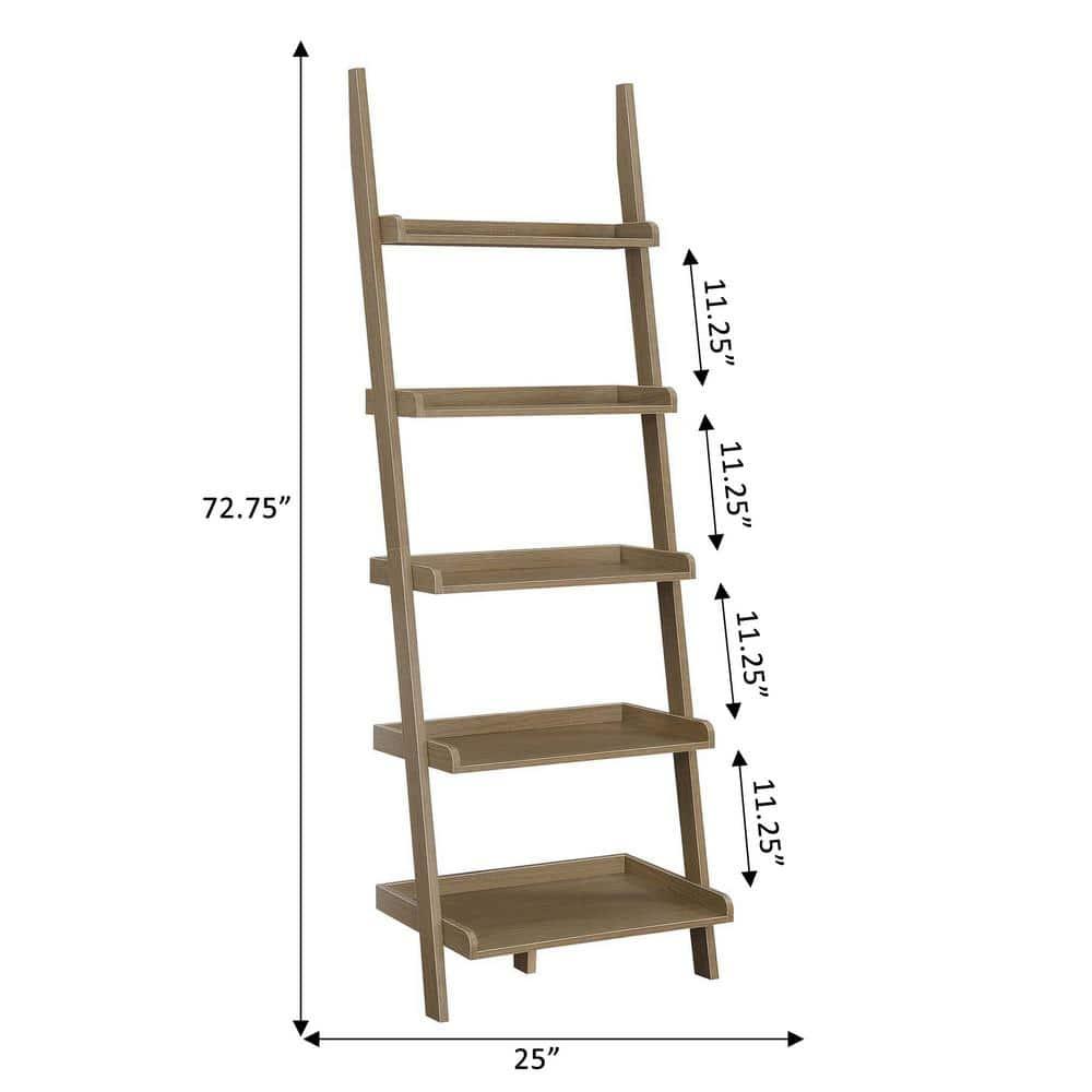 Convenience Concepts American Heritage 5-Shelf Ladder Bookcase, Driftwood