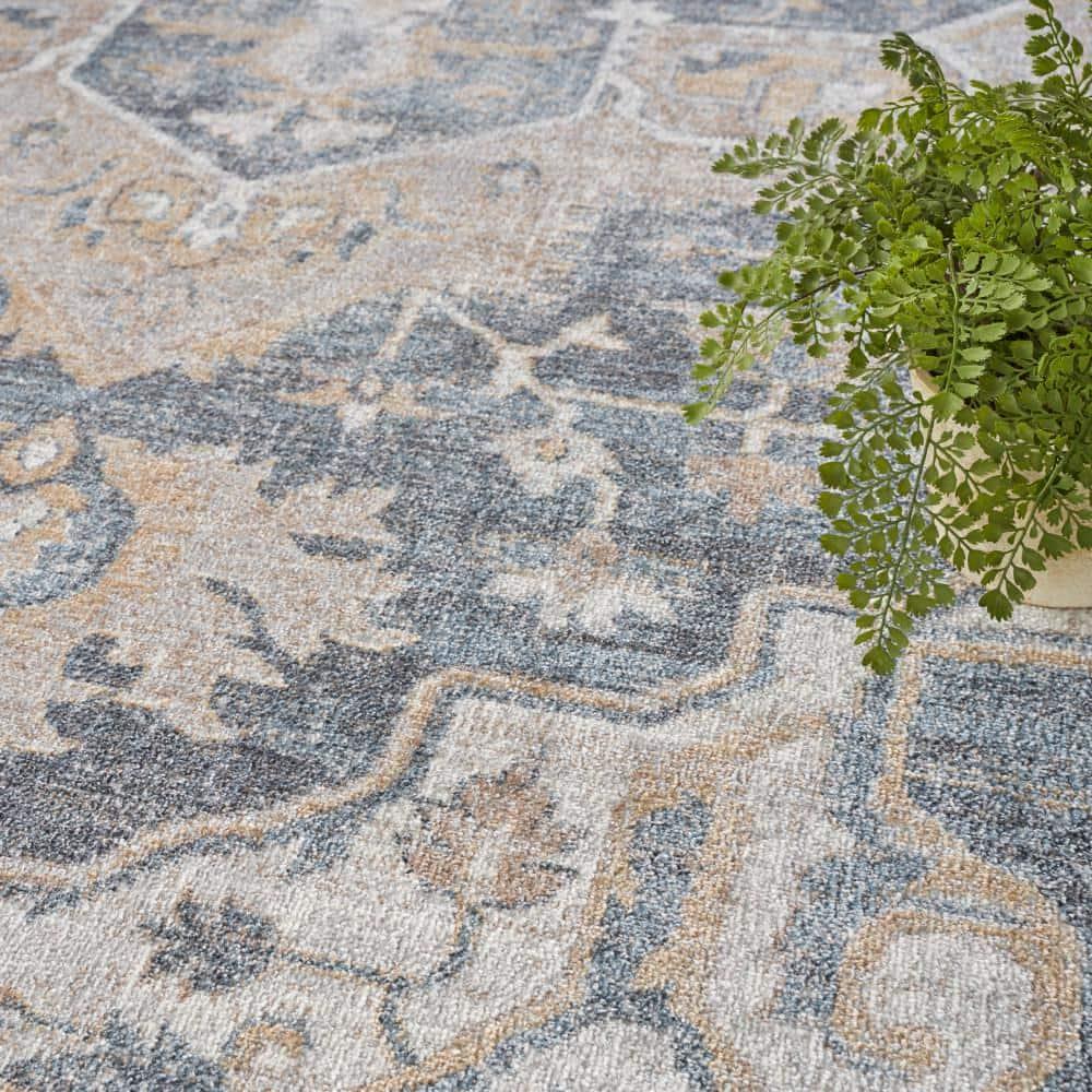 Nourison Astra Machine Washable Vintage Medallion Indoor Rug Grey/Blue 9' x 12'