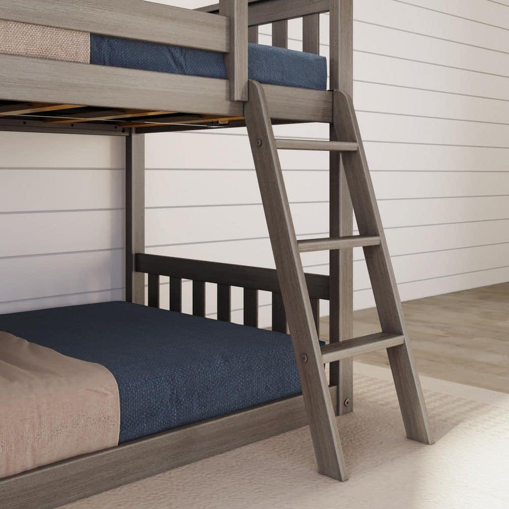 Max & Lily Twin Over Twin Low Bunk Bed with Slide, Solid Wood Kids Platform Bed with 14” Guardrails, Clay