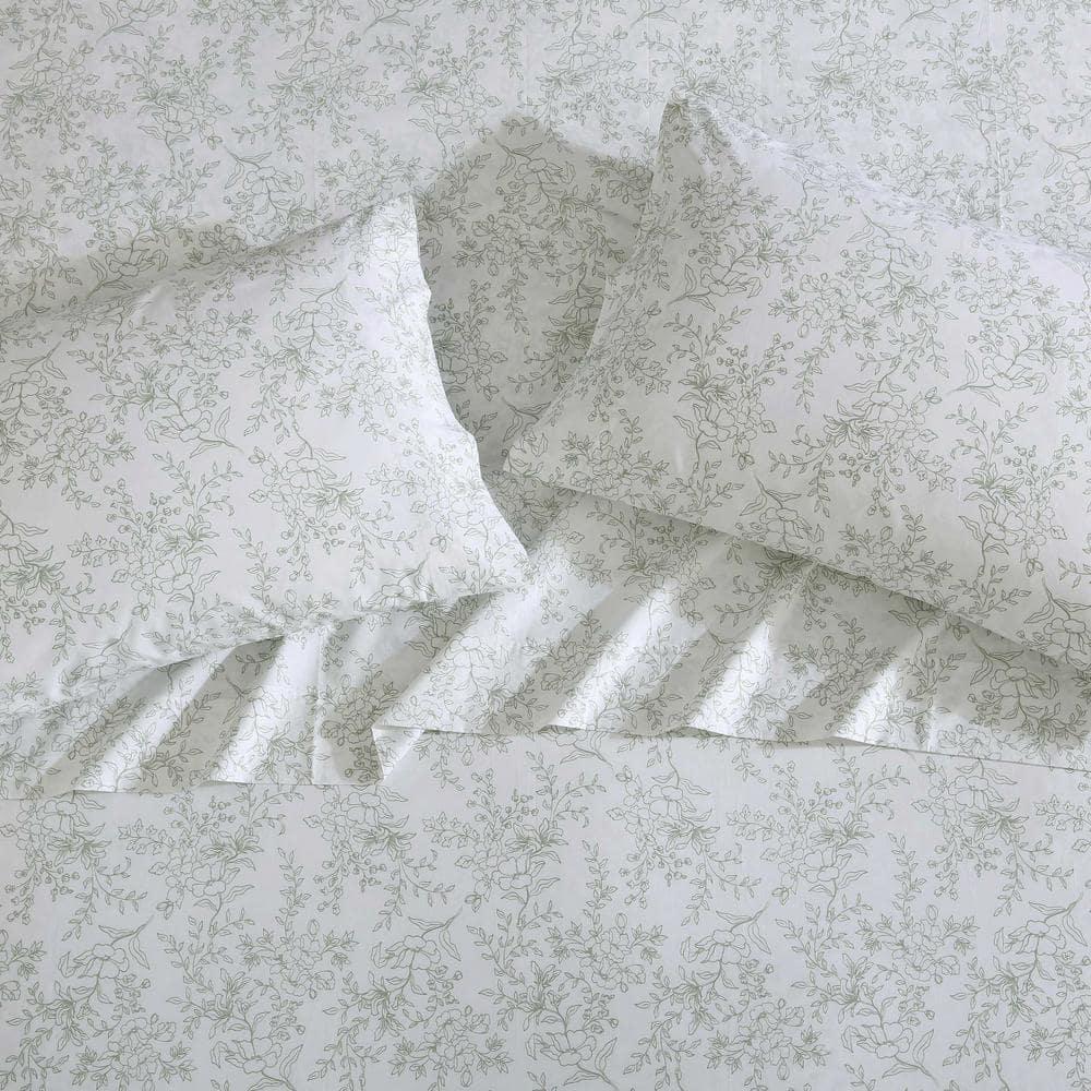 King Blue Cotton Percale Floral Deep Pocket Sheet Set