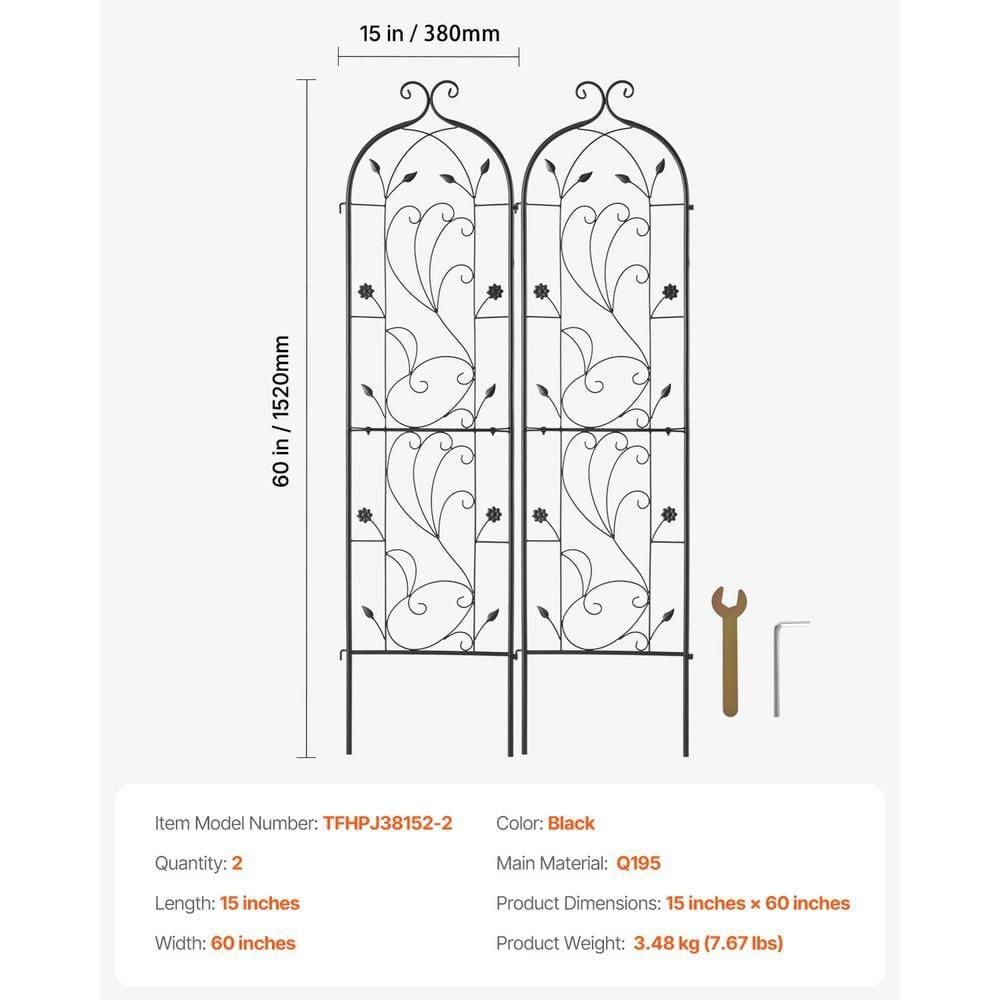 Garden Trellis for Climbing Plants, 60 x 15 in., 2 Packs Rustproof Metal Garden Flower Trellis, Climbing Rose Trellis