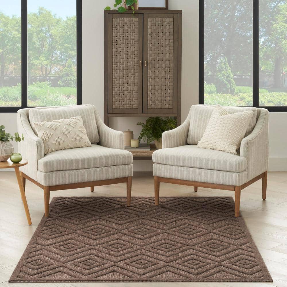 Nourison Versatile Diamond Geometric Flatweave Indoor Outdoor Area Rug Brown 5' x 7'