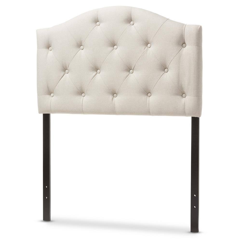 Baxton Studio Myra Modern and Contemporary Queen Size Light Beige Fabric Upholstered Button-tufted Scalloped