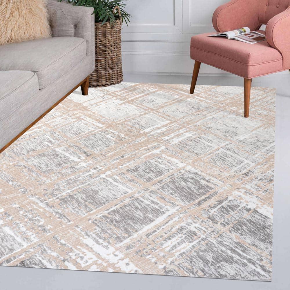 JONATHAN Y Slant Modern Abstract Beige/Gray 4 ft. x 6 ft. Area Rug