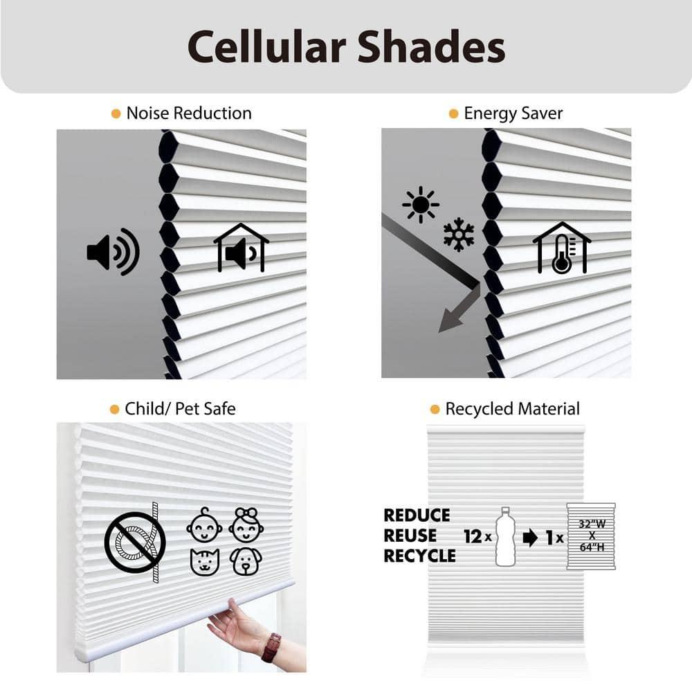 White Cordless Blackout Polyester Cellular Shades - 22.5 in. W x 72 in. L