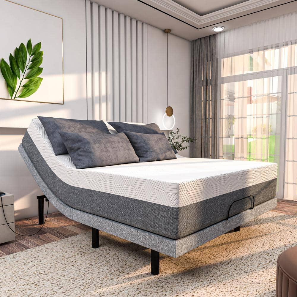 Renanim SF Adjustable Bed Frame with Hybrid Memory Foam Mattress, Massage - Twin XL Adjustable Bed + Medium 12" Mattress, USB, Under Bed Light, App Control
