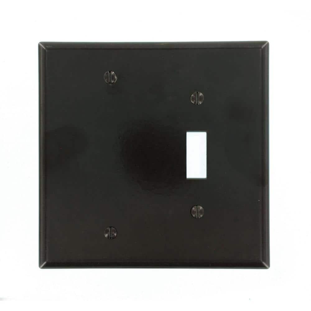 Leviton 80506 Wallplate 2-Gang 1-Toggle 1-Blank Midway Size Plastic - Brown