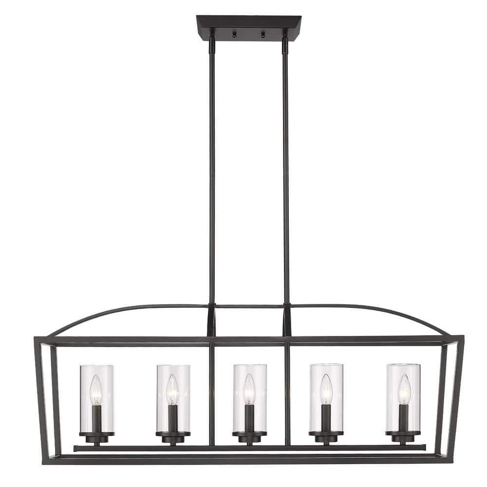 Golden Lighting Mercer 5-Light Linear Pendant in Matte Black with Clear Glass
