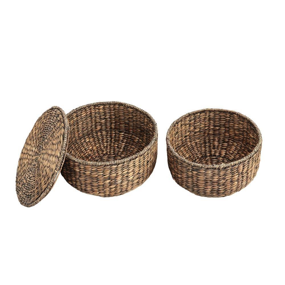 happimess 18" Hourglass Handwoven Hyacinth Storage Accent Table with Lid