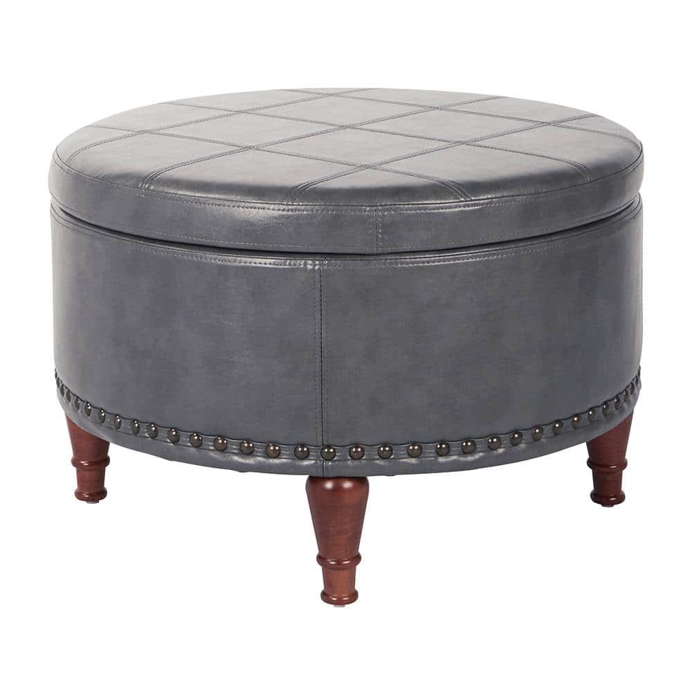 Alloway Storage Ottoman Pewter - OSP Home Furnishings: Faux Leather, Nailhead Trim, Wood Legs, Flip Tray Top