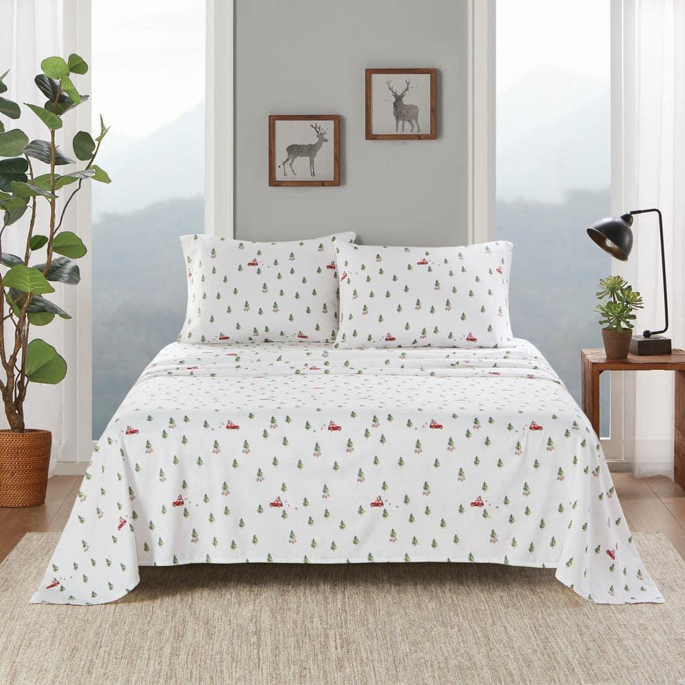 Twin Cotton Flannel Green Tree Trip Plaid Sheet Set