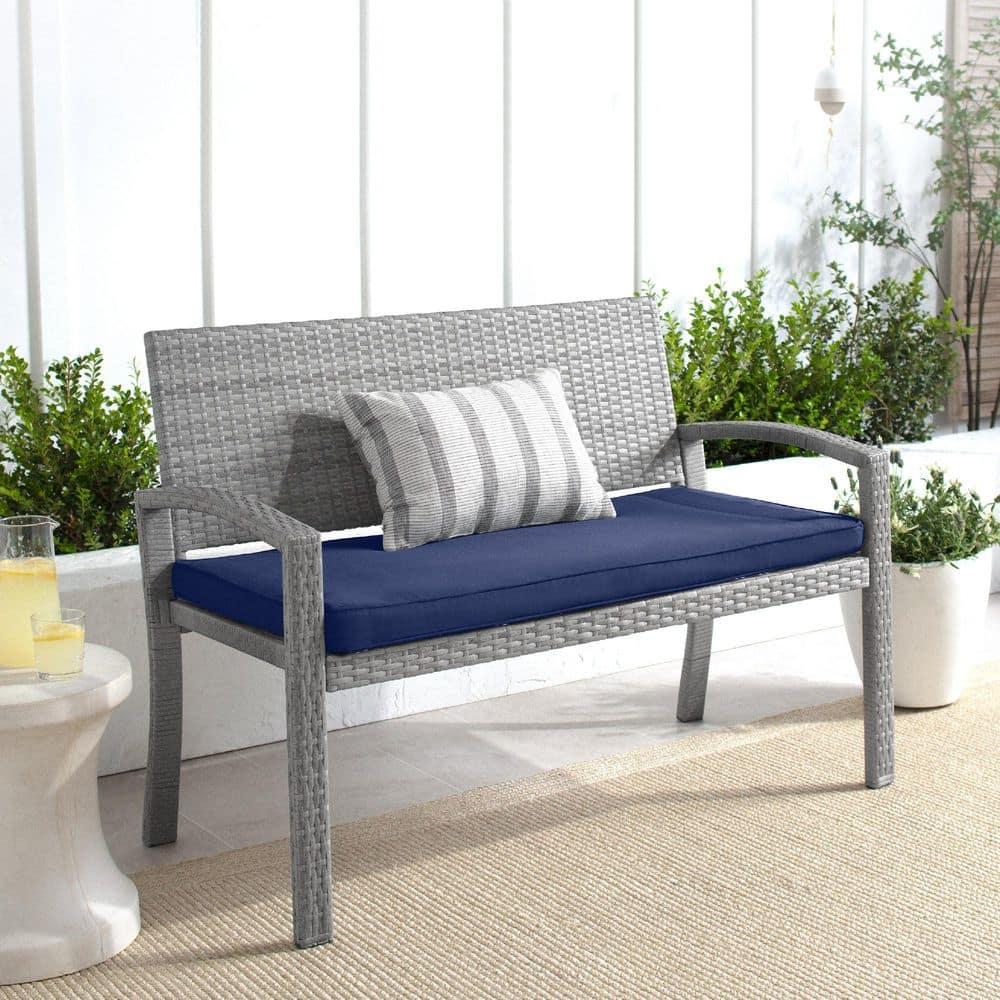 Best Choice Products 2-Person Outdoor Wicker Bench Garden Patio Porch Furniture w/ 700lb Capacity - Gray/Navy
