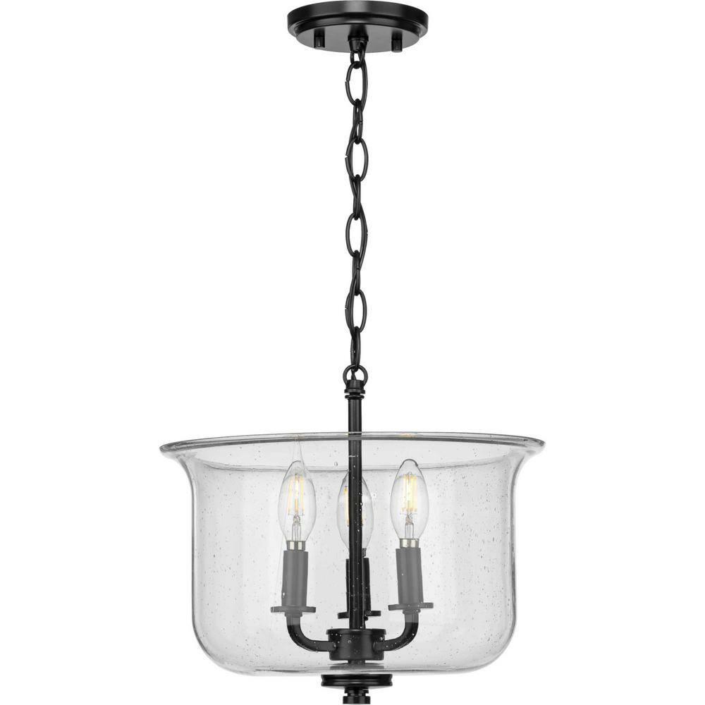 Progress Lighting Winslett 3-Light Semi-Flush Mount, Matte Black, Seeded Glass Shade