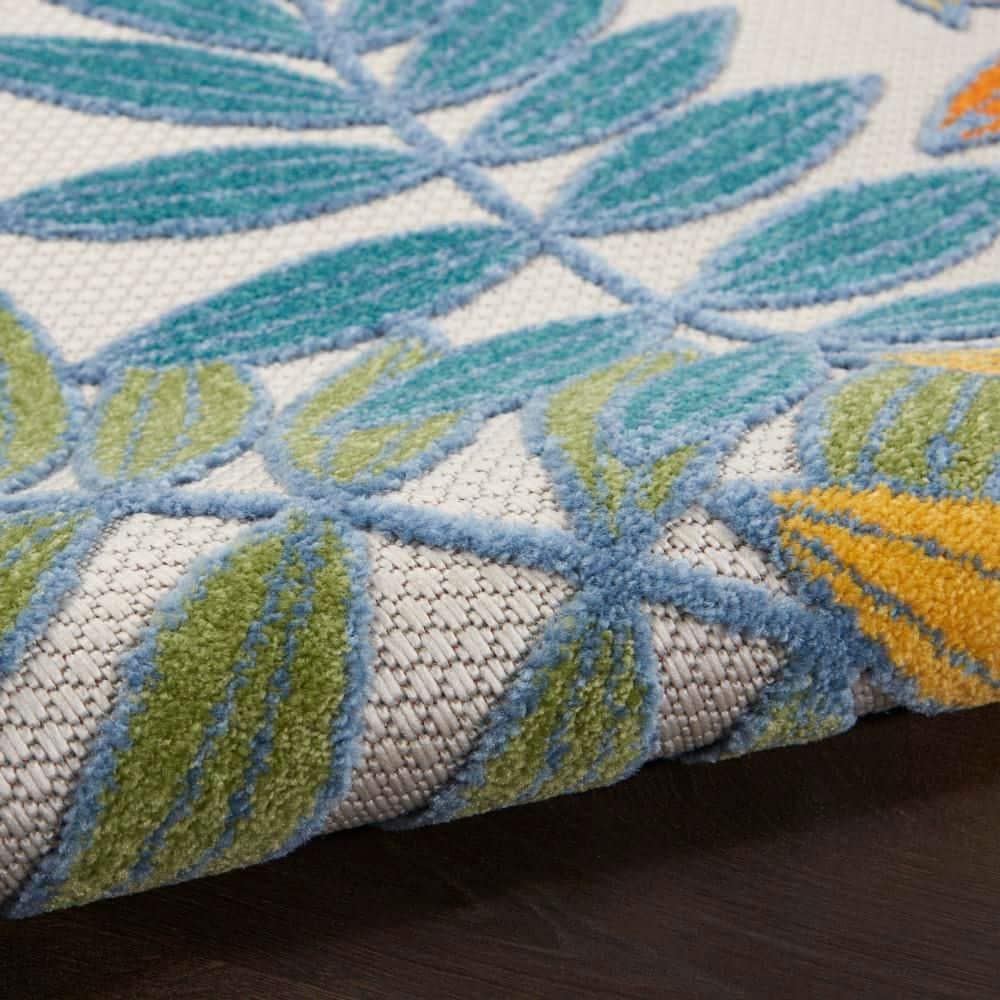 Nourison Aloha Floral Leaf Flatweave High-Low Indoor Outdoor Area Rug Ivory/Multi 5'3" x 7'5"